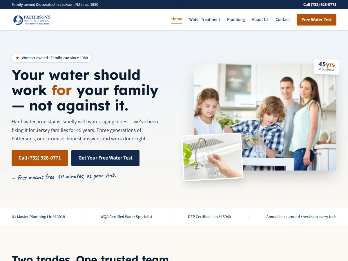 Patterson's Water & Plumbing website